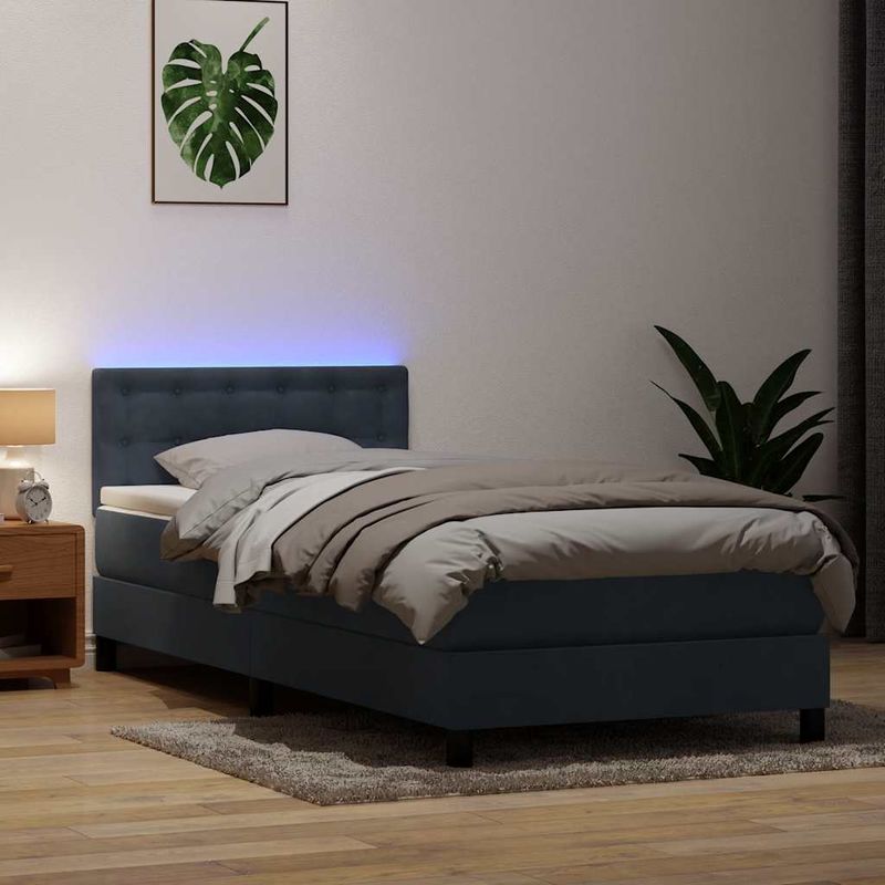 Casa si Gradina - Mobilier - Paturi si accesorii - Paturi - Pat box spring cu saltea, gri inchis, 80x210 cm, catifea - Infinity.ro