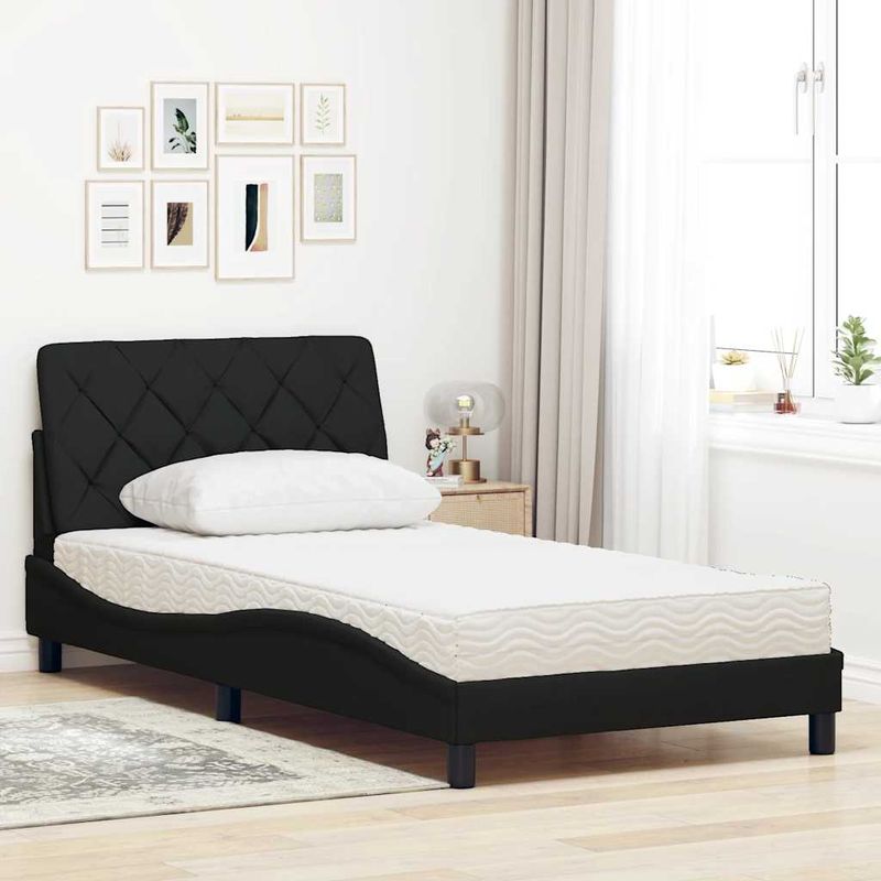 Casa si Gradina - Mobilier - Paturi si accesorii - Paturi - Pat cu saltea, negru, 100x200 cm, textil - Infinity.ro