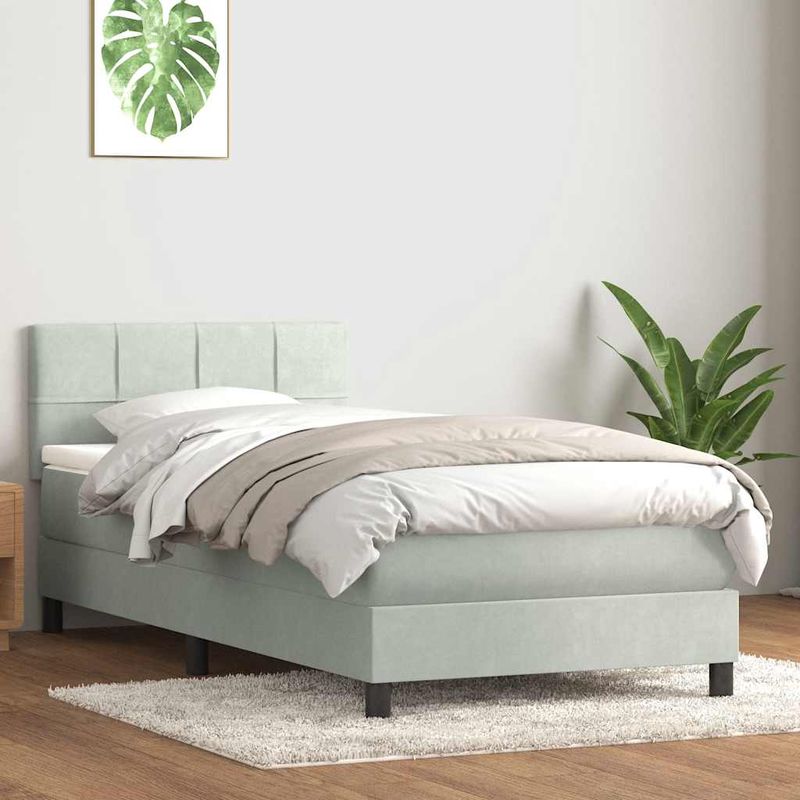 Casa si Gradina - Mobilier - Paturi si accesorii - Paturi - Pat box spring cu saltea, gri deschis, 80x220 cm, catifea - Infinity.ro