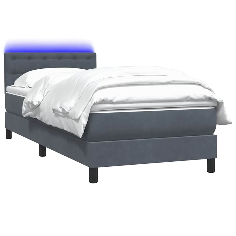 Casa si Gradina - Mobilier - Paturi si accesorii - Paturi - Pat box spring cu saltea, gri inchis, 90x220 cm, catifea - Infinity.ro