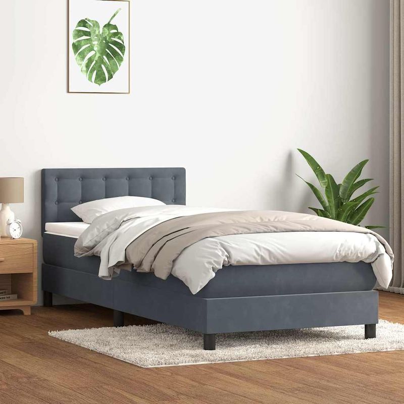 Casa si Gradina - Mobilier - Paturi si accesorii - Paturi - Pat box spring cu saltea, gri inchis, 90x220 cm, catifea - Infinity.ro
