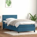 Casa si Gradina - Mobilier - Paturi si accesorii - Paturi - Pat box spring cu saltea, albastru inchis, 80x220 cm, catifea - Infinity.ro