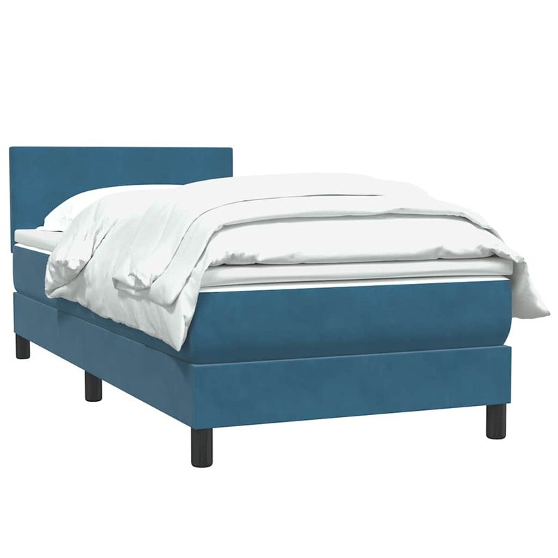 Casa si Gradina - Mobilier - Paturi si accesorii - Paturi - Pat box spring cu saltea, albastru inchis, 80x220 cm, catifea - Infinity.ro