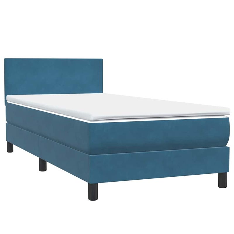 Casa si Gradina - Mobilier - Paturi si accesorii - Paturi - Pat box spring cu saltea, albastru inchis, 80x220 cm, catifea - Infinity.ro