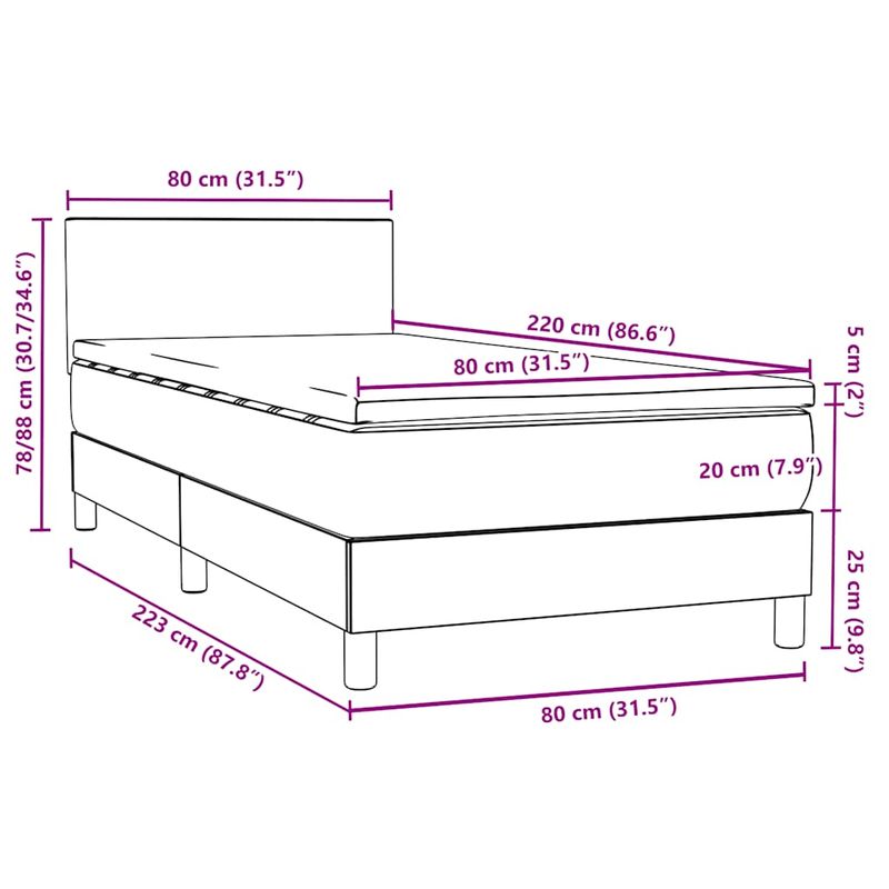Casa si Gradina - Mobilier - Paturi si accesorii - Paturi - Pat box spring cu saltea, albastru inchis, 80x220 cm, catifea - Infinity.ro