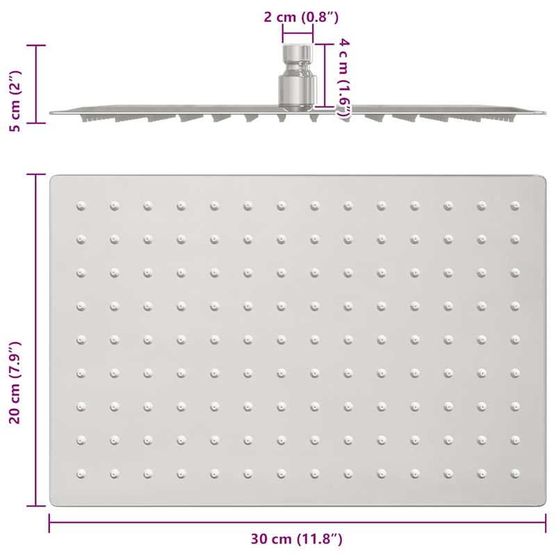 Casa si Gradina - Sanitare - Cazi si cabine de dus - Coloane si seturi de dus - Cap de dus cu ploaie otel inoxidabil 304 30x20cm dreptunghiular - Infinity.ro
