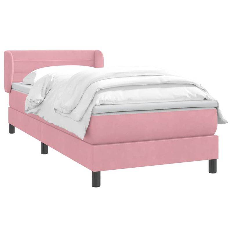 Casa si Gradina - Mobilier - Paturi si accesorii - Paturi - Pat box spring cu saltea, roz, 90x210 cm, catifea - Infinity.ro