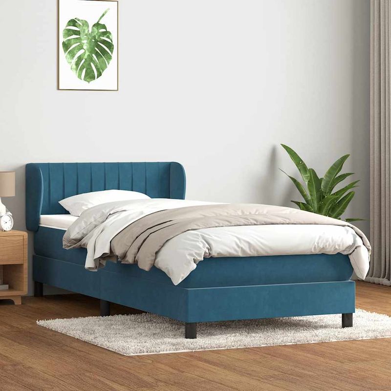 Casa si Gradina - Mobilier - Paturi si accesorii - Paturi - Pat box spring cu saltea, albastru inchis, 80x210 cm, catifea - Infinity.ro