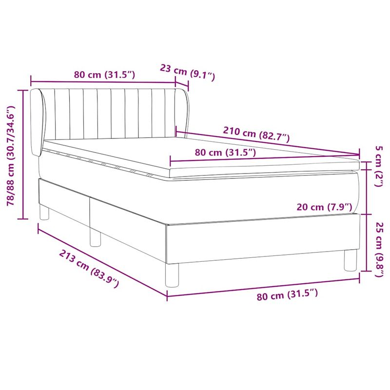 Casa si Gradina - Mobilier - Paturi si accesorii - Paturi - Pat box spring cu saltea, albastru inchis, 80x210 cm, catifea - Infinity.ro