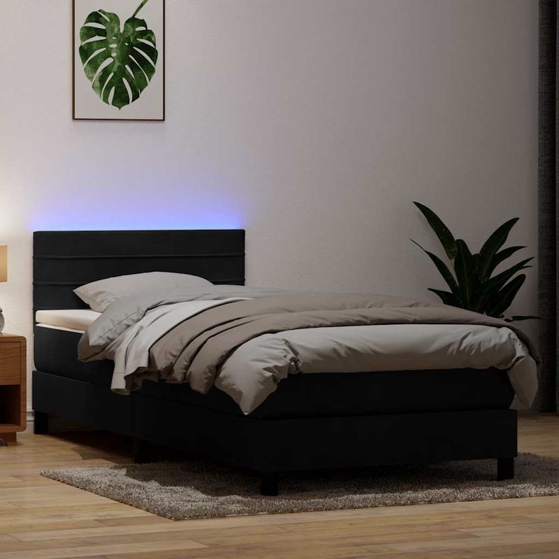 Casa si Gradina - Mobilier - Paturi si accesorii - Paturi - Pat box spring cu saltea, negru, 80x220 cm, catifea - Infinity.ro