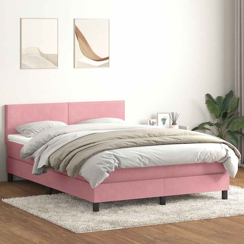 Casa si Gradina - Mobilier - Paturi si accesorii - Paturi - Pat box spring cu saltea, roz, 140x220 cm, catifea - Infinity.ro