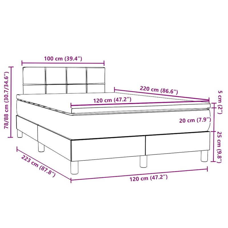 Casa si Gradina - Mobilier - Paturi si accesorii - Paturi - Pat box spring cu saltea, gri inchis, 120x220 cm, catifea - Infinity.ro