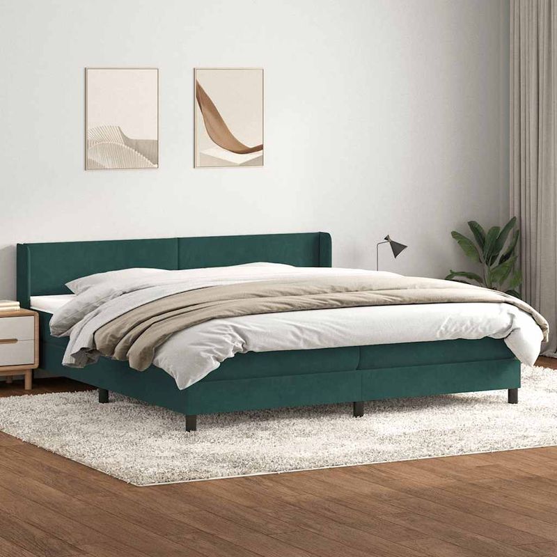 Casa si Gradina - Mobilier - Paturi si accesorii - Paturi - Pat box spring cu saltea, verde inchis, 180x220 cm, catifea - Infinity.ro