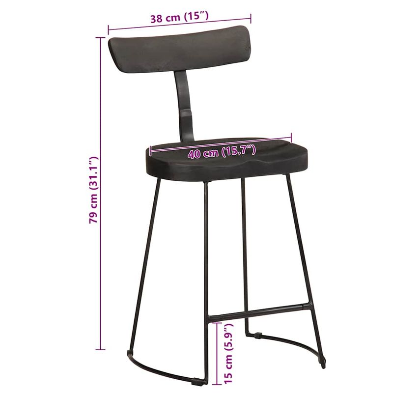 Casa si Gradina - Mobilier - Scaune si fotolii - Scaune - Scaune de bar 2 buc Negru 49x43x79 cm Lemn masiv Mango - Infinity.ro