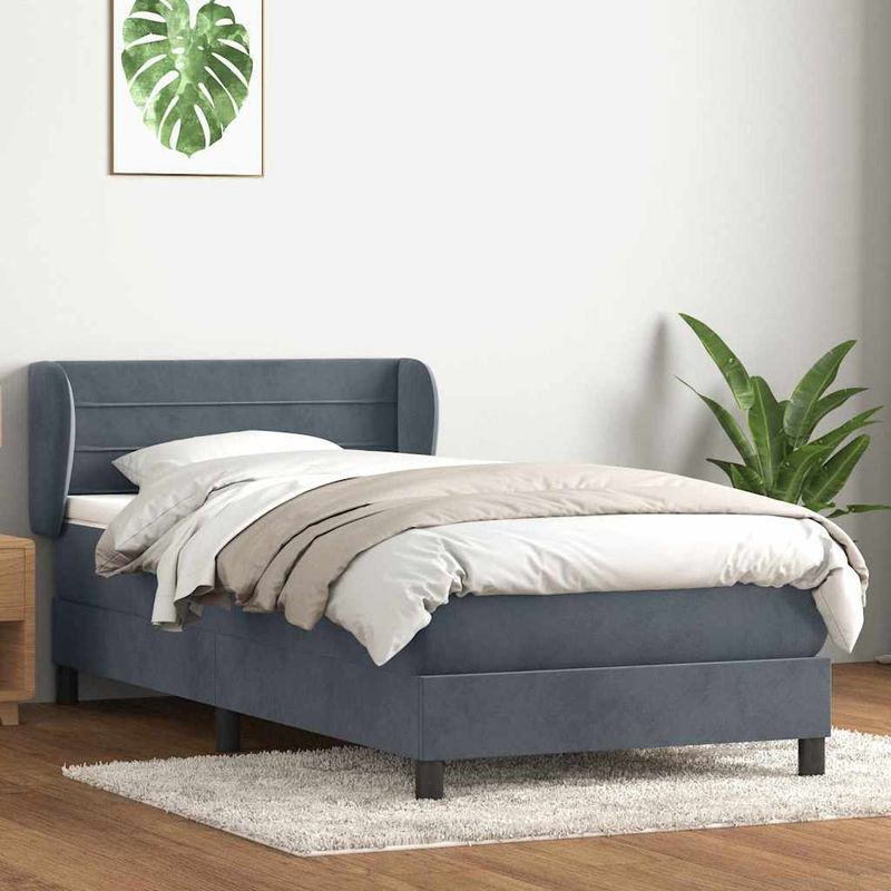Casa si Gradina - Mobilier - Paturi si accesorii - Paturi - Pat box spring cu saltea, gri inchis, 80x210 cm, catifea - Infinity.ro