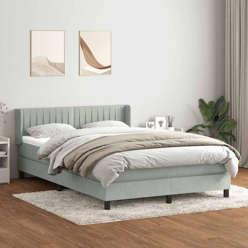 Casa si Gradina - Mobilier - Paturi si accesorii - Paturi - Pat box spring cu saltea, gri deschis, 160x220 cm, catifea - Infinity.ro