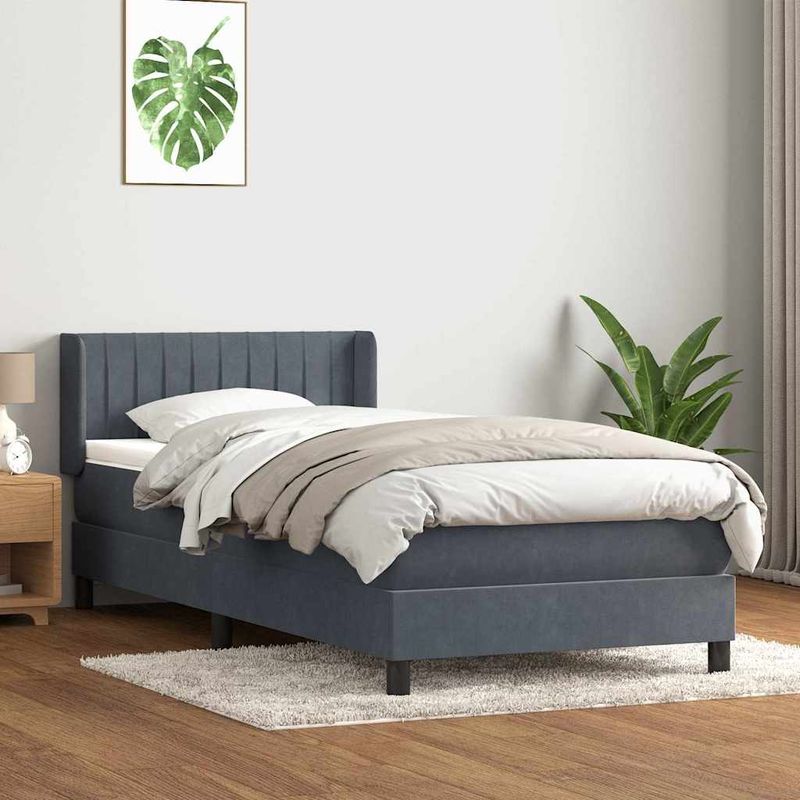 Casa si Gradina - Mobilier - Paturi si accesorii - Paturi - Pat box spring cu saltea, gri inchis, 80x210 cm, catifea - Infinity.ro