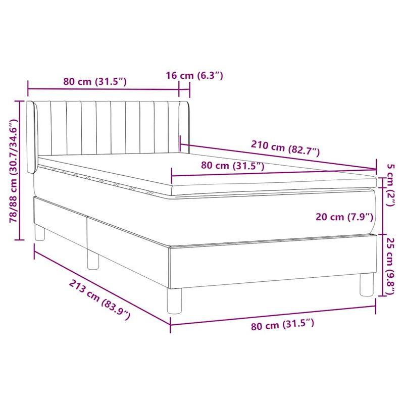 Casa si Gradina - Mobilier - Paturi si accesorii - Paturi - Pat box spring cu saltea, gri inchis, 80x210 cm, catifea - Infinity.ro