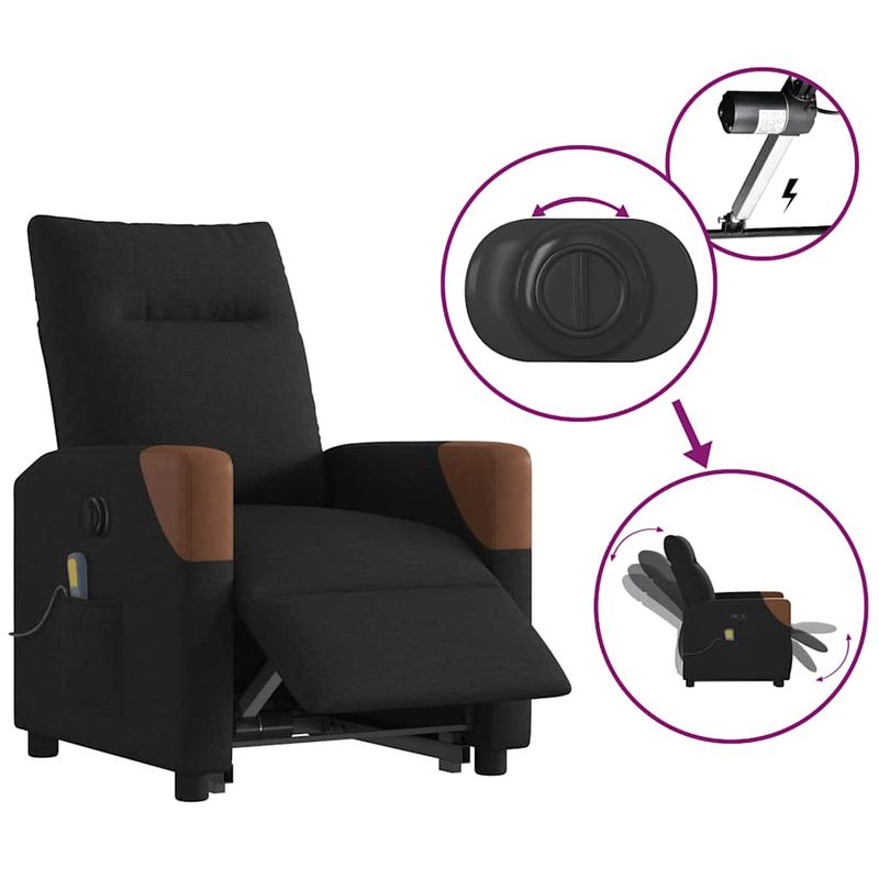 Ingrijire personala si Cosmetice - Sanatate si wellness - Articole wellness - Fotolii de masaj - Fotoliu electric de masaj rabatabil cu ridicare, negru, textil - Infinity.ro
