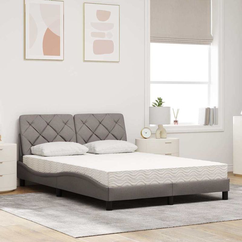 Casa si Gradina - Mobilier - Paturi si accesorii - Paturi - Pat cu saltea, gri taupe, 140x200 cm, textil - Infinity.ro