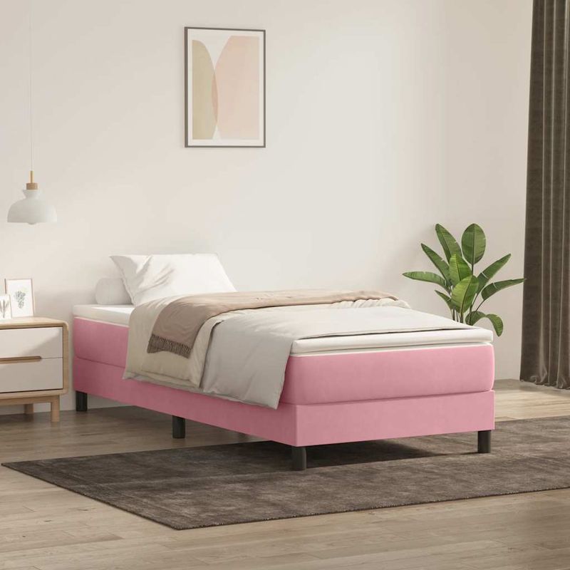 Casa si Gradina - Mobilier - Paturi si accesorii - Paturi - Pat cu arcuri fara saltea roz 90x220 cm catifea - Infinity.ro
