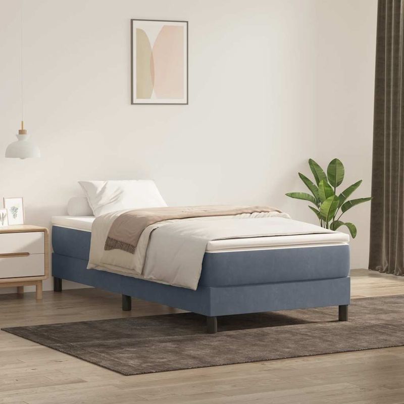 Casa si Gradina - Mobilier - Paturi si accesorii - Paturi - Pat box spring cu saltea, gri inchis, 90x220 cm, catifea - Infinity.ro