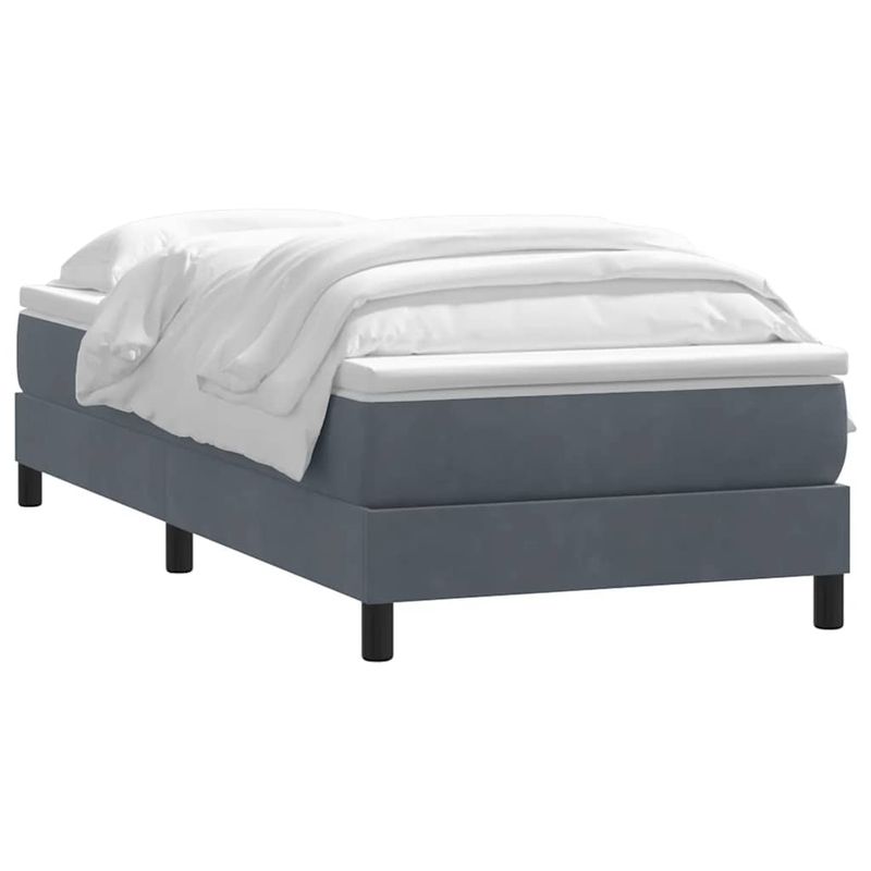 Casa si Gradina - Mobilier - Paturi si accesorii - Paturi - Pat box spring cu saltea, gri inchis, 90x220 cm, catifea - Infinity.ro