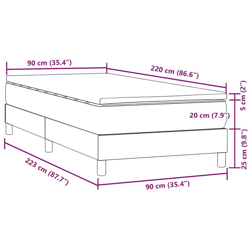 Casa si Gradina - Mobilier - Paturi si accesorii - Paturi - Pat box spring cu saltea, gri inchis, 90x220 cm, catifea - Infinity.ro