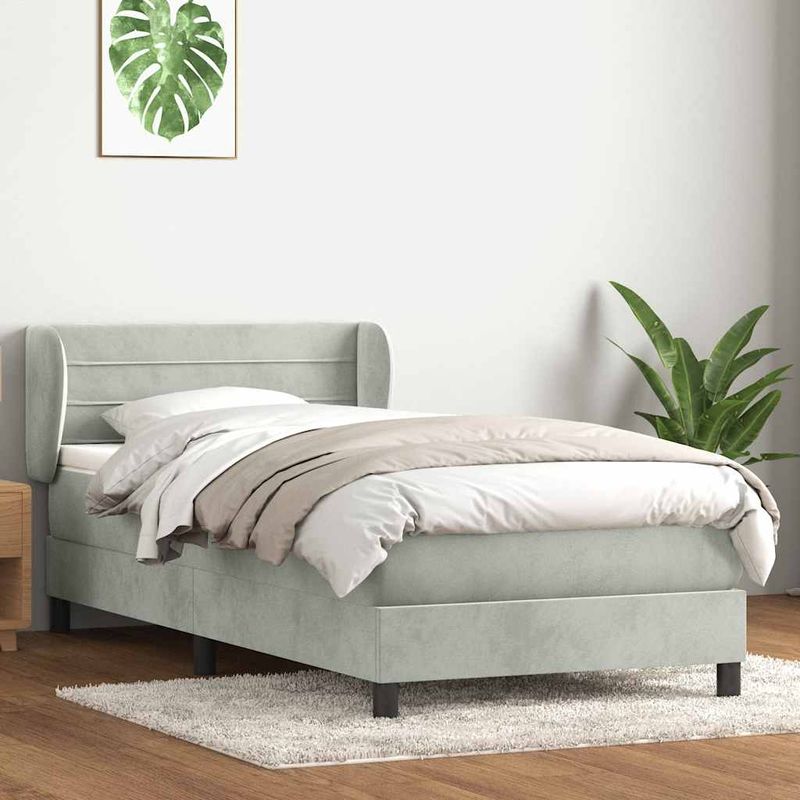 Casa si Gradina - Mobilier - Paturi si accesorii - Paturi - Pat box spring cu saltea, gri deschis, 90x210 cm, catifea - Infinity.ro