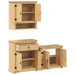 Casa si Gradina - Mobilier - Seturi de mobilier - Seturi baie - Set mobilier de baie „Corona”, 3 piese, lemn masiv de pin, model dulap cu sertar de baie + dulap de chiuvetă + dulap de perete - Infinity.ro