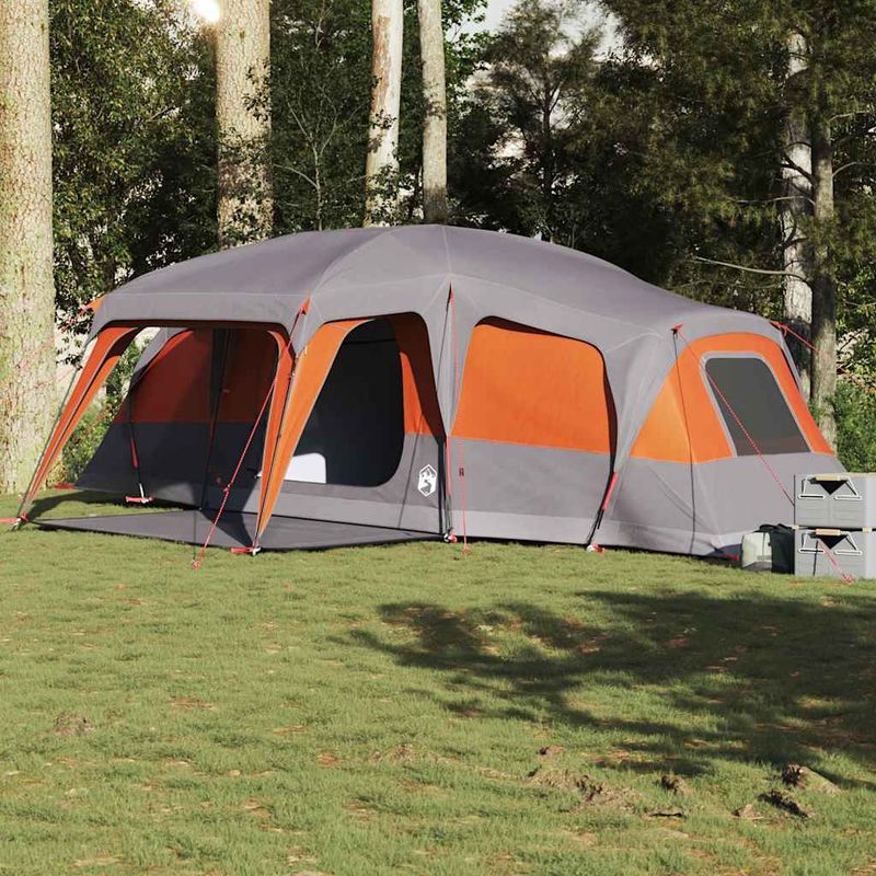 Sport si Outdoor - Camping - Corturi camping - Cort de familie cu dom veranda pentru 9 persoane, impermeabil, gri și portocaliu - Infinity.ro