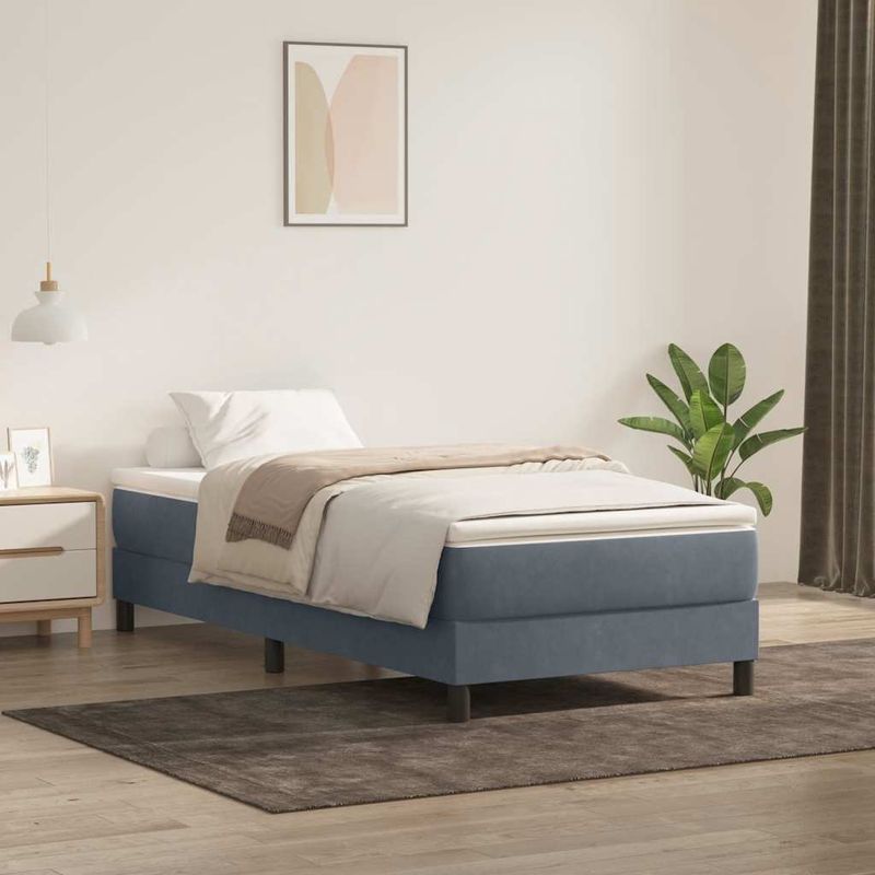 Casa si Gradina - Mobilier - Paturi si accesorii - Paturi - Pat cu arcuri fara saltea Gri inchis 100x220 cm catifea - Infinity.ro