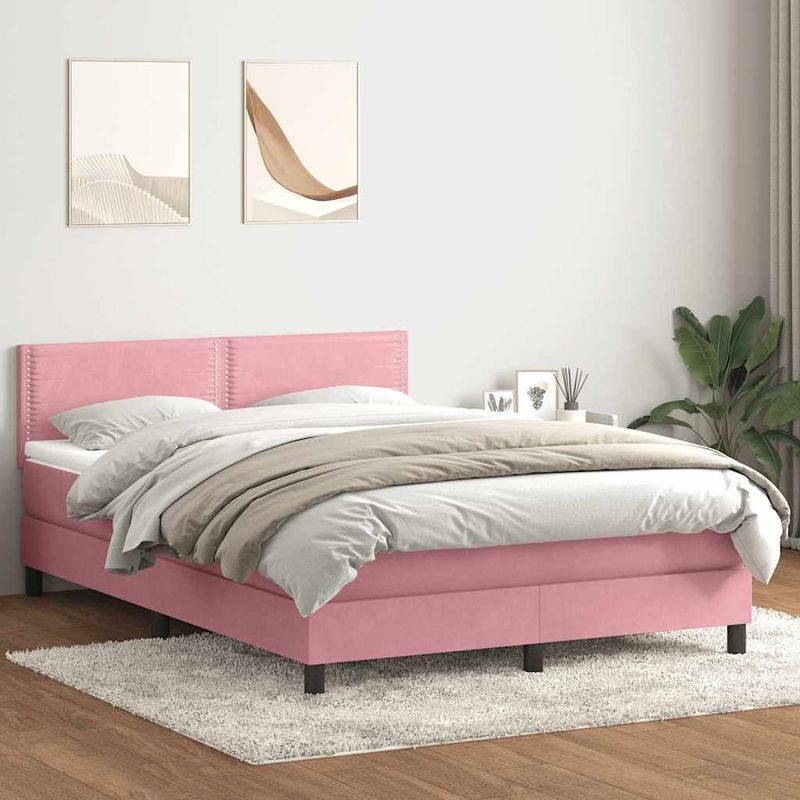 Casa si Gradina - Mobilier - Paturi si accesorii - Paturi - Pat box spring cu saltea, roz, 160x220 cm, catifea - Infinity.ro