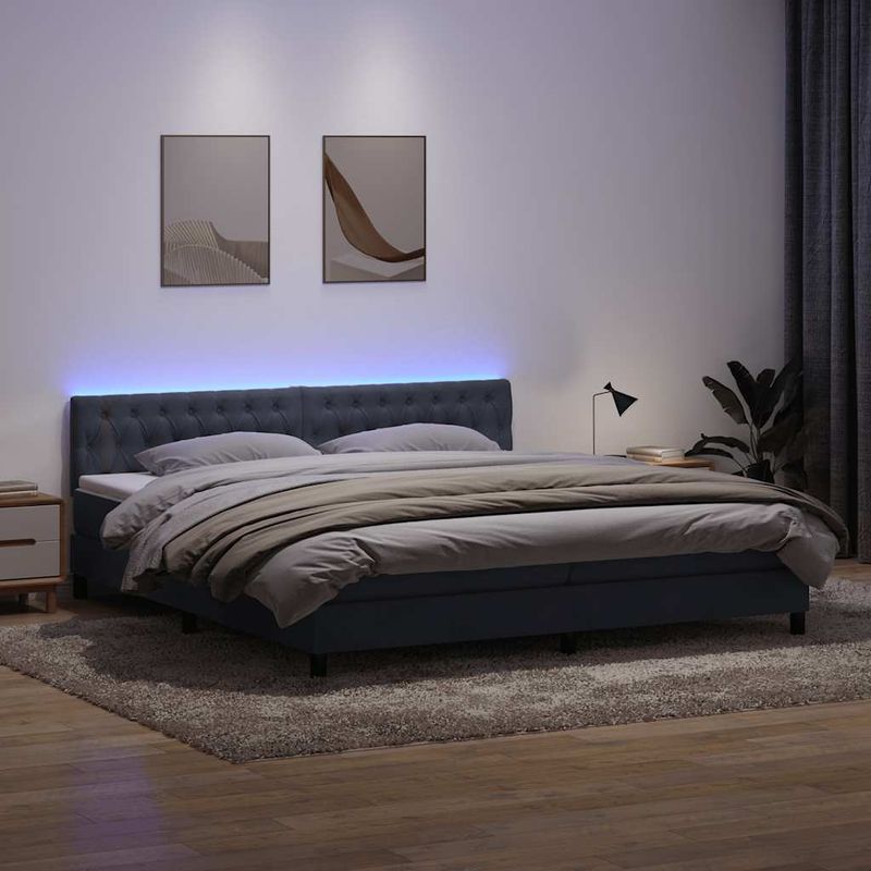 Casa si Gradina - Mobilier - Paturi si accesorii - Paturi - Pat box spring cu saltea, gri inchis, 180x220 cm, catifea - Infinity.ro