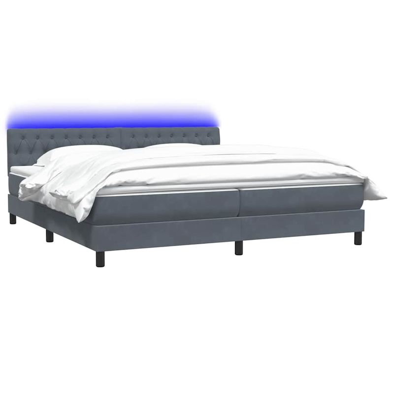 Casa si Gradina - Mobilier - Paturi si accesorii - Paturi - Pat box spring cu saltea, gri inchis, 180x220 cm, catifea - Infinity.ro