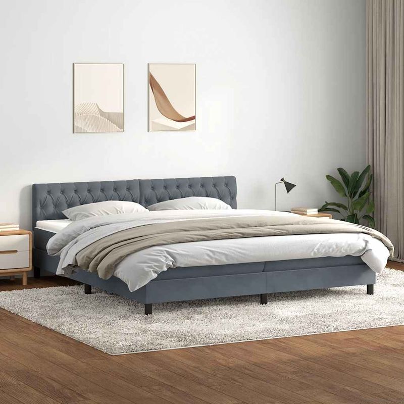 Casa si Gradina - Mobilier - Paturi si accesorii - Paturi - Pat box spring cu saltea, gri inchis, 180x220 cm, catifea - Infinity.ro