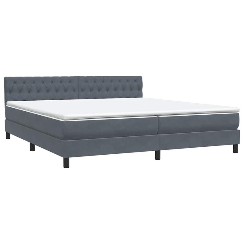 Casa si Gradina - Mobilier - Paturi si accesorii - Paturi - Pat box spring cu saltea, gri inchis, 180x220 cm, catifea - Infinity.ro