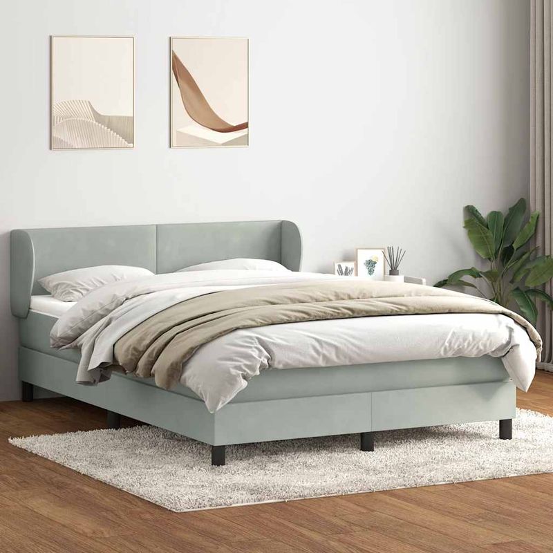 Casa si Gradina - Mobilier - Paturi si accesorii - Paturi - Pat box spring cu saltea, gri deschis, 160x210 cm, catifea - Infinity.ro