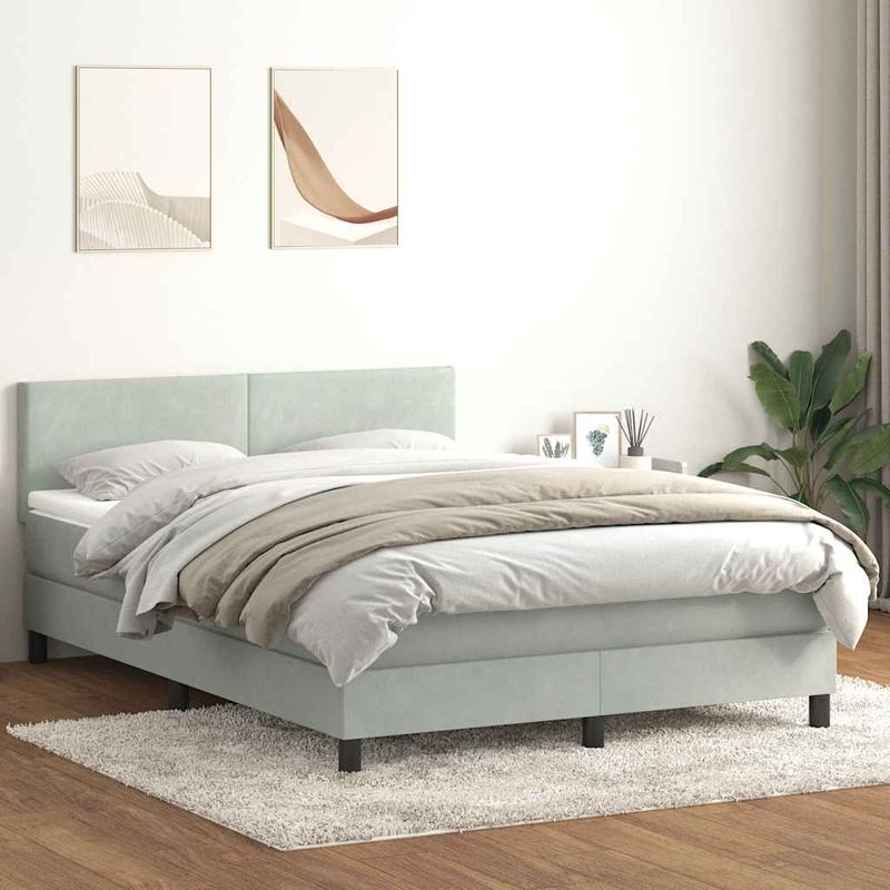 Casa si Gradina - Mobilier - Paturi si accesorii - Paturi - Pat box spring cu saltea, gri deschis, 160x210 cm, catifea - Infinity.ro