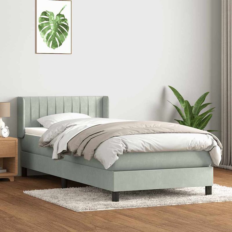Casa si Gradina - Mobilier - Paturi si accesorii - Paturi - Pat box spring cu saltea, gri deschis, 80x220 cm, catifea - Infinity.ro