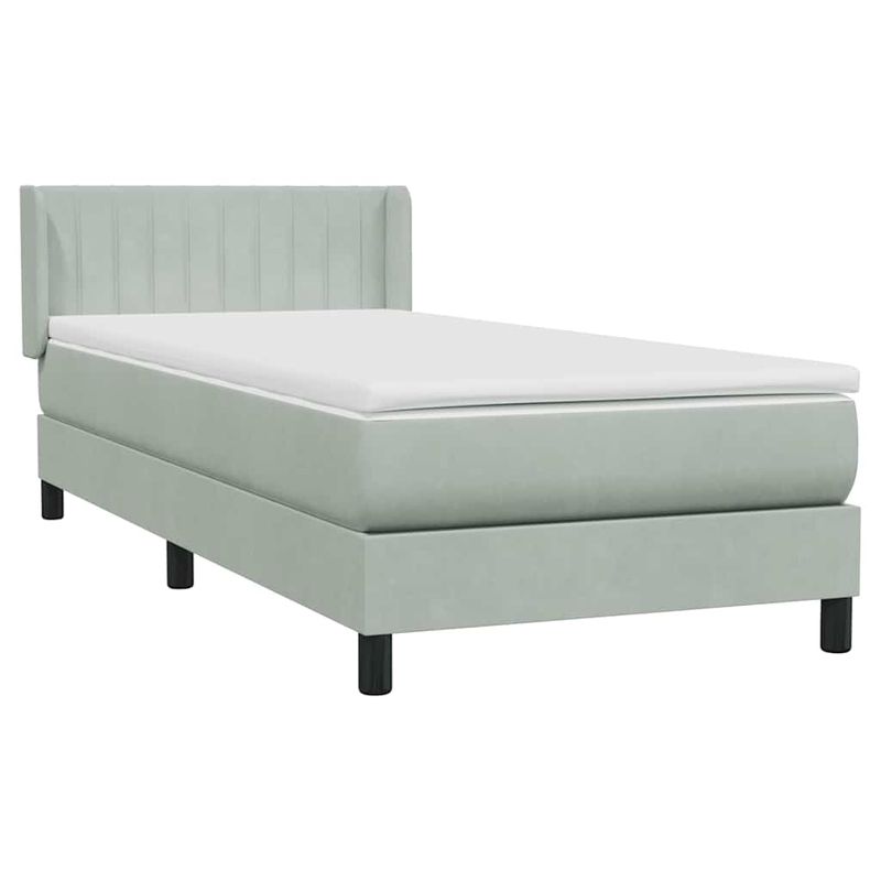 Casa si Gradina - Mobilier - Paturi si accesorii - Paturi - Pat box spring cu saltea, gri deschis, 80x220 cm, catifea - Infinity.ro