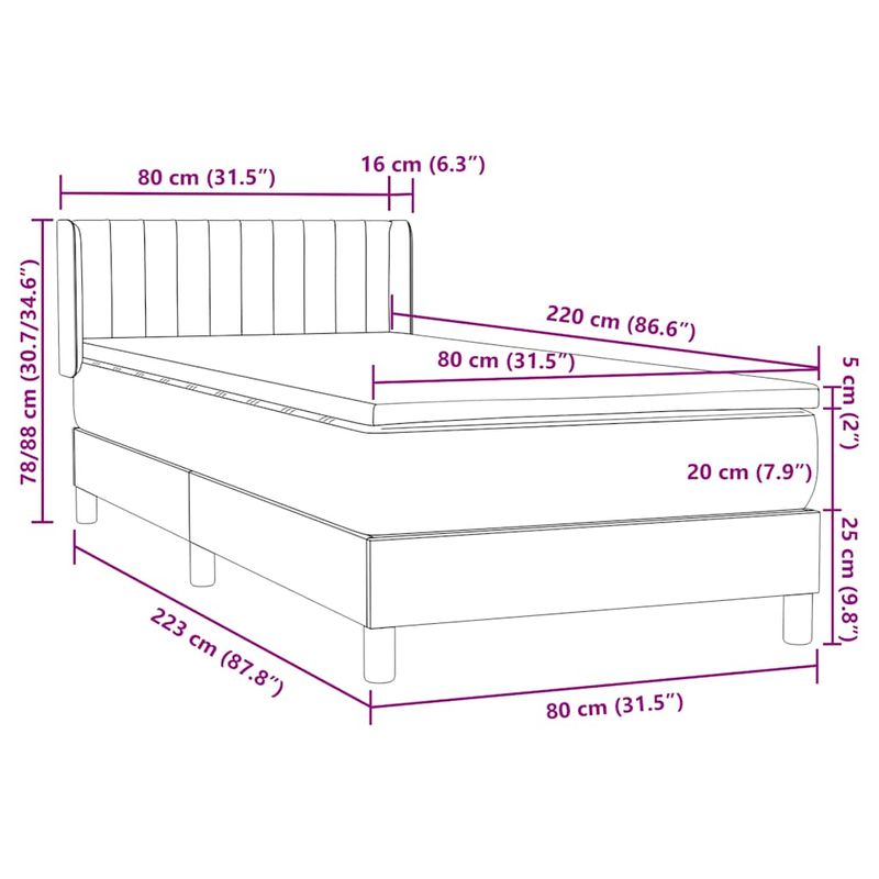 Casa si Gradina - Mobilier - Paturi si accesorii - Paturi - Pat box spring cu saltea, gri deschis, 80x220 cm, catifea - Infinity.ro