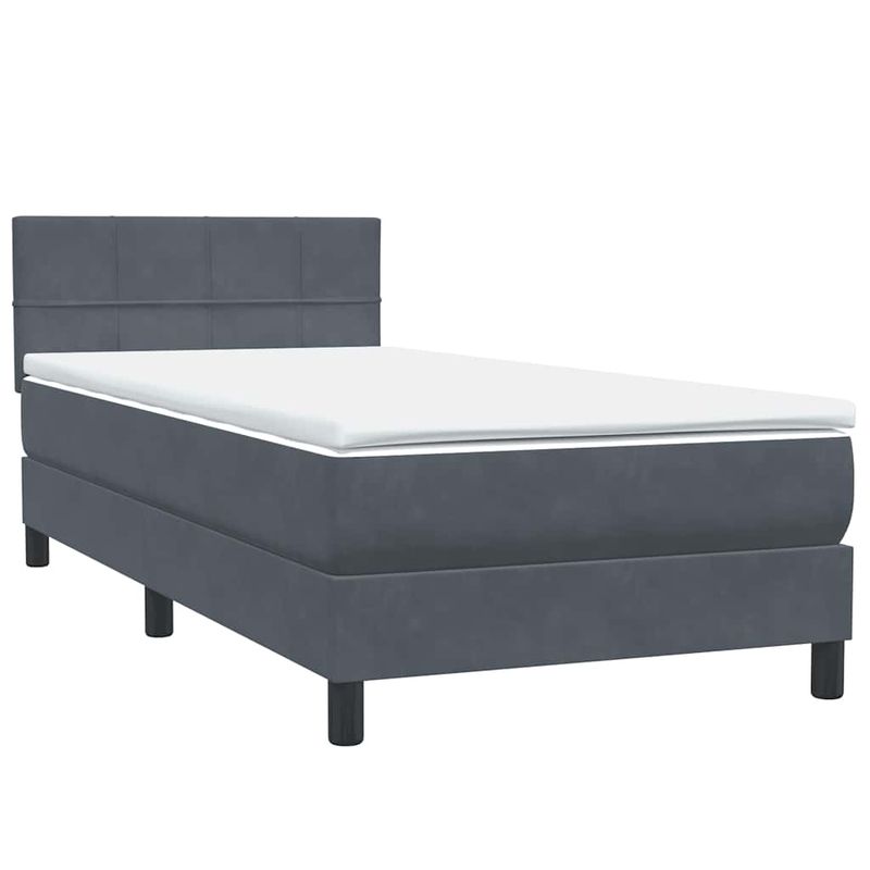 Casa si Gradina - Mobilier - Paturi si accesorii - Paturi - Pat box spring cu saltea, gri inchis, 80x220 cm, catifea - Infinity.ro