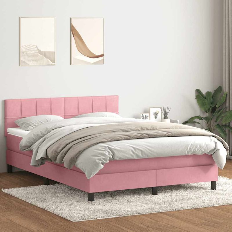 Casa si Gradina - Mobilier - Paturi si accesorii - Paturi - Pat box spring cu saltea, roz, 140x220 cm, catifea - Infinity.ro