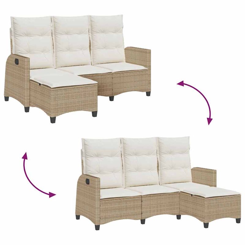 Casa si Gradina - Gradina si terasa - Mobilier exterior - Canapele si fotolii gradina - Canapea gradina inclinabila cu perne forma de L, polirattan bej, pernă șezut alb crem - Infinity.ro