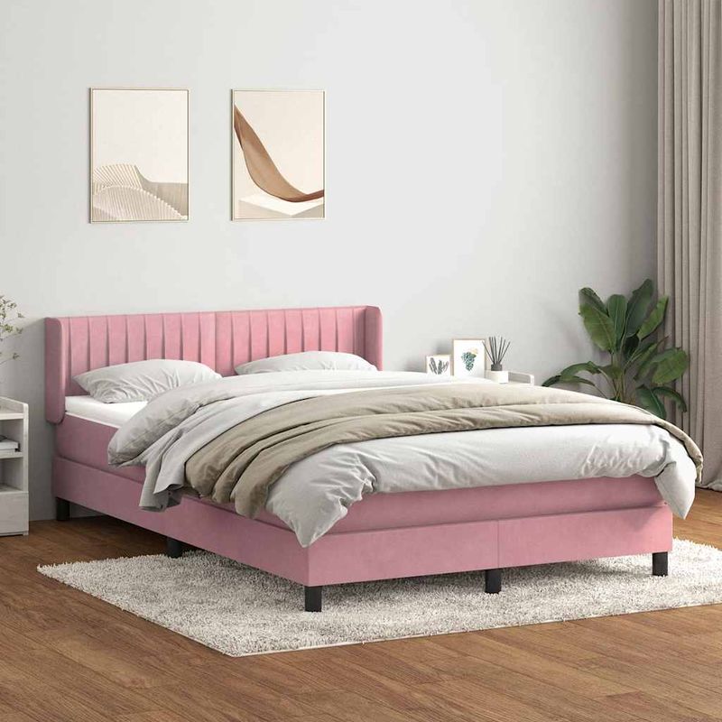 Casa si Gradina - Mobilier - Paturi si accesorii - Paturi - Pat box spring cu saltea, roz, 160x210 cm, catifea - Infinity.ro