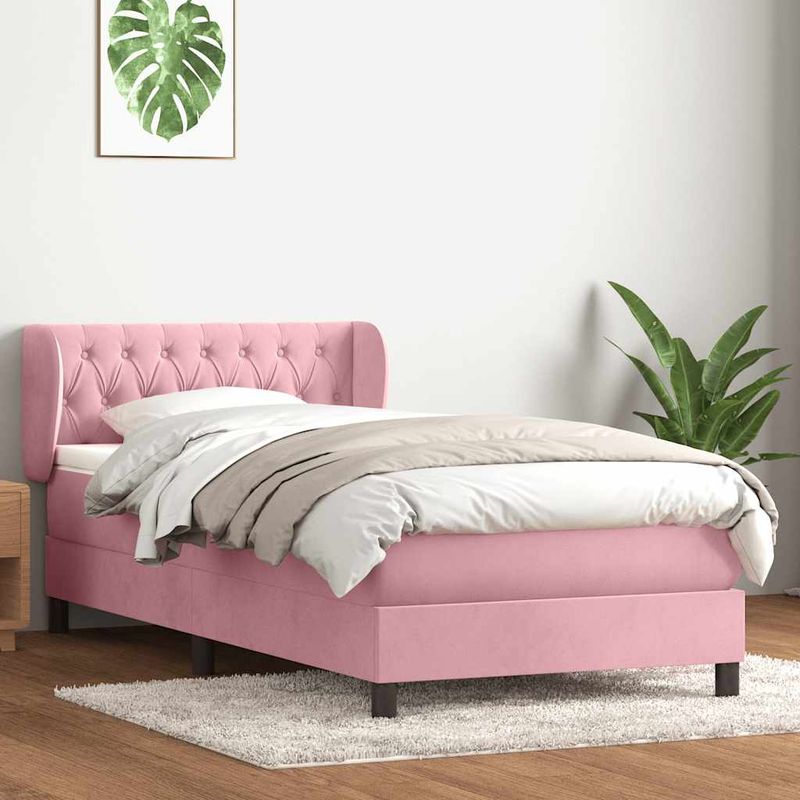 Casa si Gradina - Mobilier - Paturi si accesorii - Paturi - Pat box spring cu saltea, roz, 90x210 cm, catifea - Infinity.ro