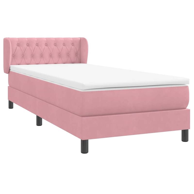 Casa si Gradina - Mobilier - Paturi si accesorii - Paturi - Pat box spring cu saltea, roz, 90x210 cm, catifea - Infinity.ro