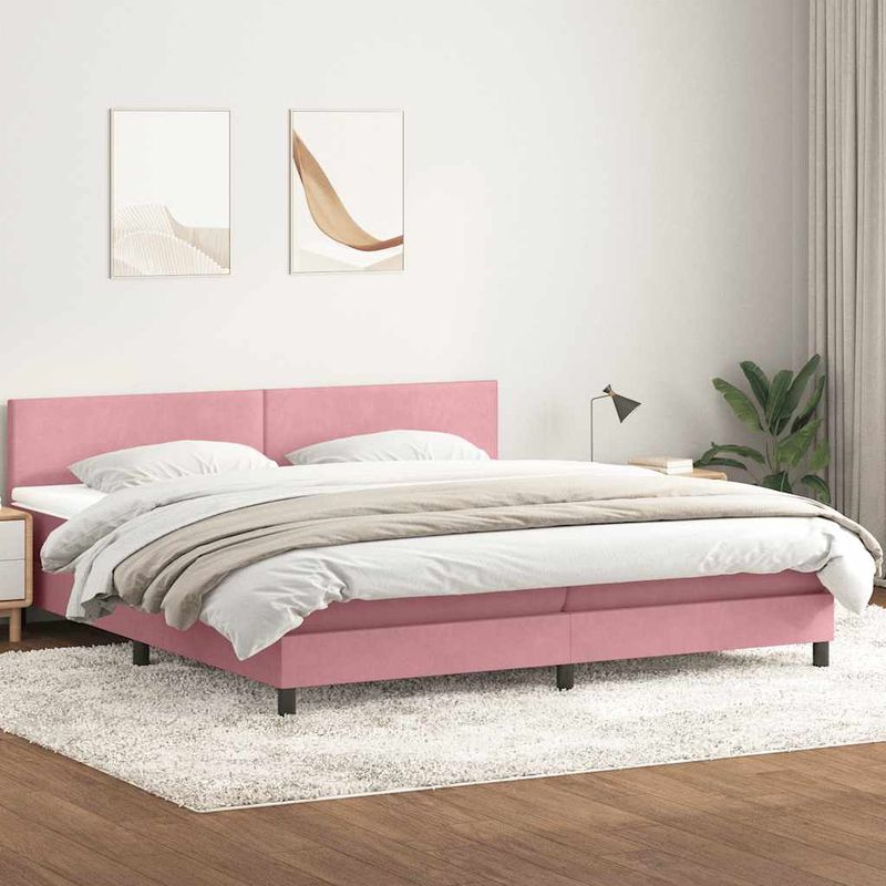 Casa si Gradina - Mobilier - Paturi si accesorii - Paturi - Pat box spring cu saltea, roz, 180x210 cm, catifea - Infinity.ro
