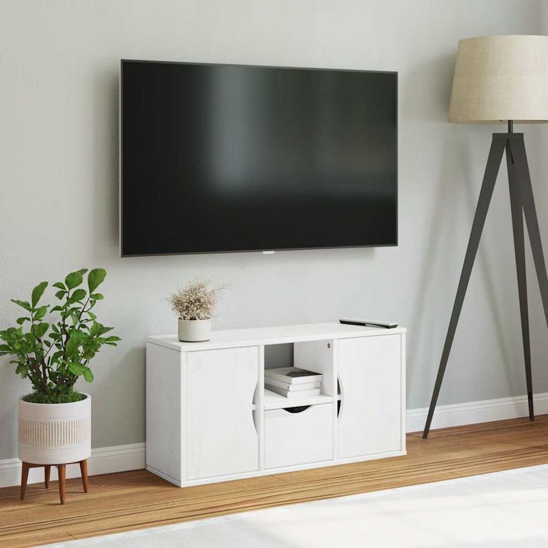 Casa si Gradina - Mobilier - Comode si corpuri - Comode - Dulap TV cu sertar „ODDA” alb 79x24x40 cm lemn masiv de pin - Infinity.ro